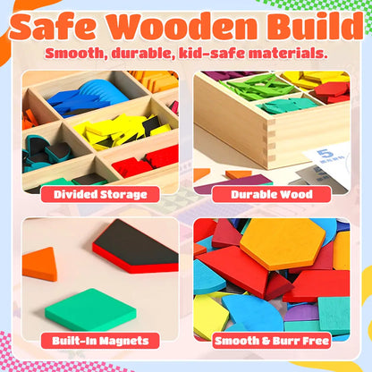 Montessori Magnetic Pattern Blocks - STEM Logic & Brain Teaser Puzzle (Travel Friendly) 🧩