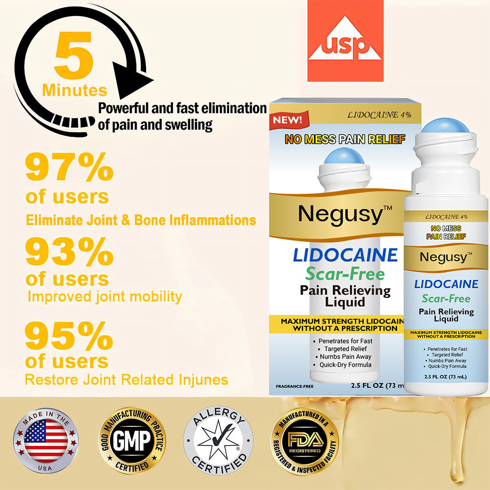 ✅ Negusy™ Lidocaine Scar-Free Pain Relief Liquid – AAOS Approved 👨‍⚕️ Reduces Joint Pain, Swelling & Stiffness